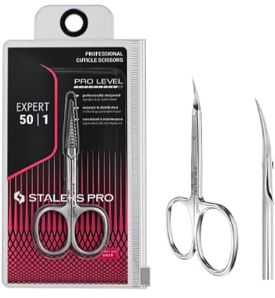 STALEKS PRO by Natury Nails Tijera profesional para cutículas. Anillos ergonómicos. Acero inoxidable. Mangos tamaño pequeño. Largo de la hoja 18 mm. Talla S. Expert SE-50/1