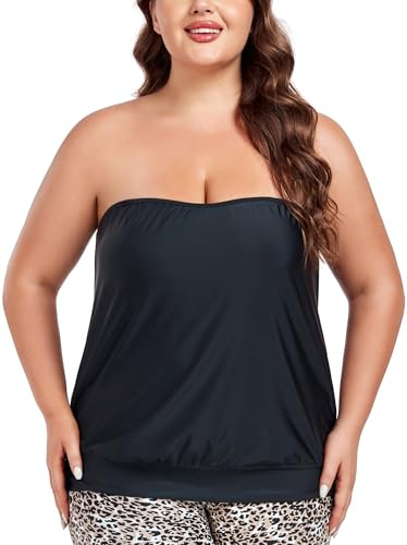 Maillot de bain tankini bandeau pour femme taille plus Ocean Blues, taille ajustée, Noir , XL