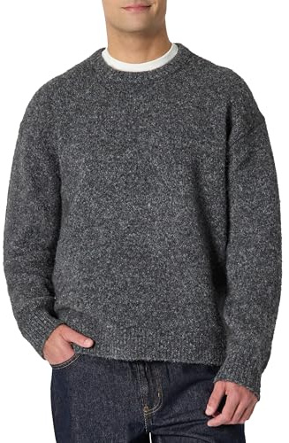 Amazon Essentials (Sélection de Demi) Pull à Col Rond en Imitation Mohair, Coupe Décontractée Homme, Charbon Chiné, M