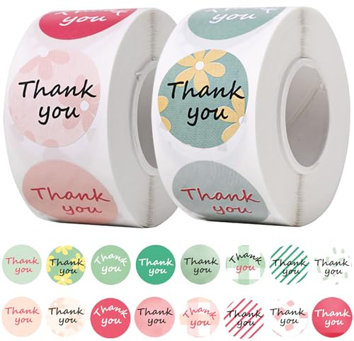 1 000 stycken Danke-klistermärken 2,5 cm självhäftande tack klistermärken på rulle runda etiketter Thank You-klistermärken för presentpåsar, kuvert, förpackning, konfirmation, bröllop och litet
