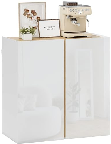 HOMCOM Buffet à Haute Brillance, Meuble de Rangement avec 2 Portes à Fermeture amortie et étagère réglable, Style Moderne, Buffet Salle à Manger, Cuisine et Salon, 80 x 40 x 80 cm, Blanc