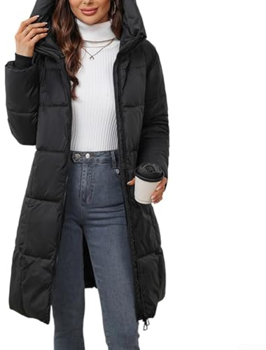 Abrigo para mujer, chaqueta larga acolchada con capucha con forro grueso y cálido, estilo parka de algodón de ajuste delgado, abrigo para mujer de invierno (XXXL negro)