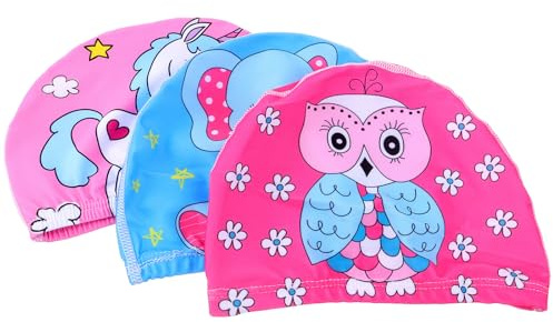 TOYANDONA Cuffie da Nuoto Elastiche per Stampa Cartoon, Set da 3 Pezzi, Leggere e Flessibili, Protezione Chioma per Piscina e Bagno Ragazzo Ragazza