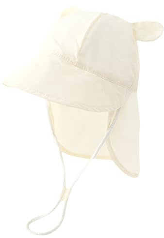 RoxNvm Bebis havsmössa, bomullshatt, justerbar anti-UV-hatt, nyfödd sommarmössa med dragsko och nackskydd, för 9 månader till 3 (brun), Vit, M