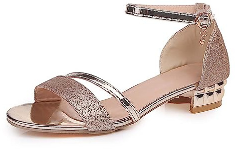 Generiska klackskor dam svart blockklack, pumps skor dam elegant, justerbara spännremmar peep-tå sandalett lätta eleganta glitter sandaler öppen tå andningsbara hälskor