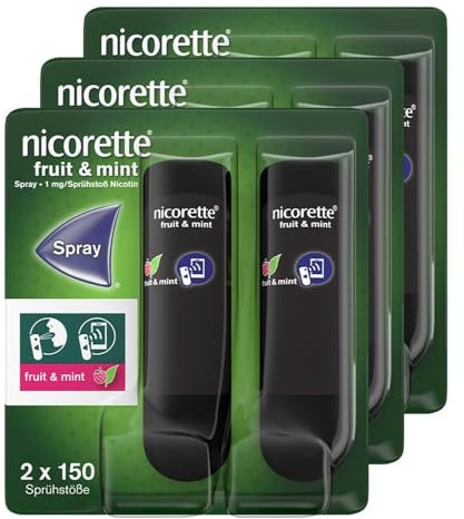 NICORETTE Spray mit minzigem Fruchtgeschmack – Rauchen aufhören mit Nikotinspray – 1 Spray ersetzt bis zu 150 Zigaretten – zur Raucherentwöhnung – 3x 2 St.