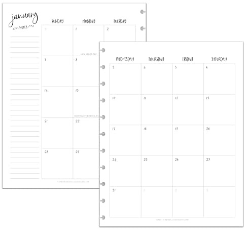 BetterNote 2026 Monthly Calendar Refill Fits Discbound Notebooks, Fits Big Happy Planner, Levenger Circa, Arc Staples, TUL Office Depot, InkWell Press (Whimsy, 11-Disc, 8.5x11)