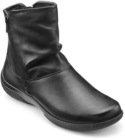 Hotter Whisper Women's Classic Mid-Cut Ankle Boot With Double Side Zips In Leather And Suede Black Extra Wide 4 UK