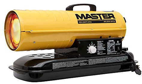 Master MH-80T-KFA 80,000 BTU Kerosene/Diesel Portable Gas Forced Air Heater w/Thermostat - 1/8hp Floor Mount Salamander Heater Fan for Workshop, Garage, Sites – 240CFM - CSA certified - Yellow