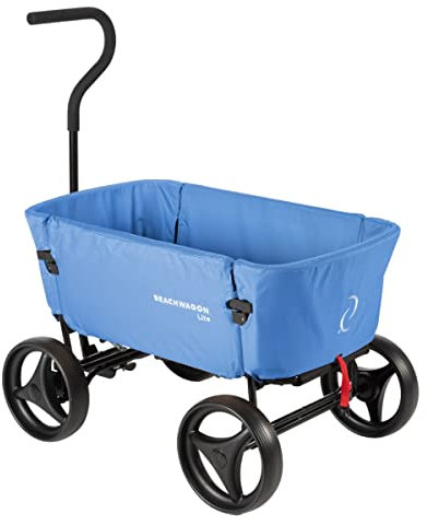 Beach Wagon Bollerwagen Faltbar LITE Hellblau - 80KG Tragkraft - Handwagen, Strandwagen für Kinder, Haustiere, Gepäck, Beachwagon mit Waschbarem Stoff - 118 x 65 x 110 cm