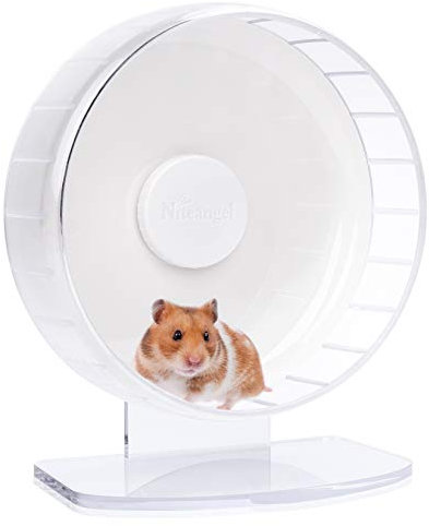 Niteangel Super-leise Hamsterräder - Leise Spinner-Hamsterräder mit verstellbarem Ständer für Zwerghamster, Gerbils, Mäuse oder andere kleine Tiere (M, Weiß)