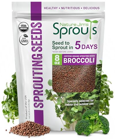 Nature Jim's Organic Broccoli Sprouting Seeds – Non-GMO, Rich in Sulforaphane, Fast-Growing Microgreen Seeds for Indoor/Outdoor Planting– Ideal Organic Sprouting Seed for Nutritious Gardening - 8oz