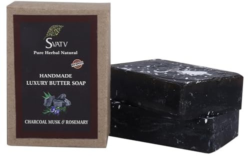 SVATV Handmade Seife with natural, soothing herbs of Charcoal Musk & Rosemary, Moisturized skin - Traditional Ayurvedic Herbal body Seife bars for Men & Women, all skin types - 125g x2 Bars