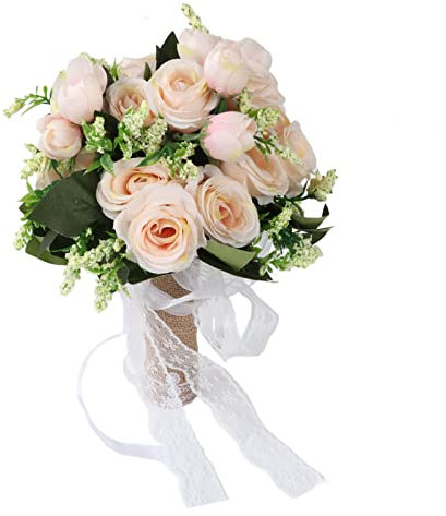 TOPINCN Bouquet De Mariage pour La Mariée Artificielle Bouquet De Mariée Titulaire Réaliste Tenant des Fleurs Élégant Bouquet De Mariée Décoratif pour La Photographie De Mariage (Champagne)