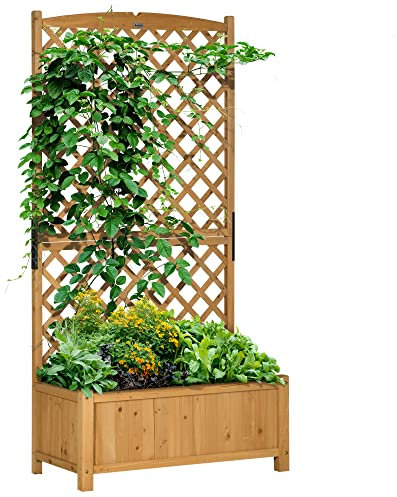 Outsunny Letto per Orto Rialzato da Esterno con Grigliato, Fioriera da Esterno con Fori di Drenaggio in Legno di Abete, per Fiori e Verdure, per Giardino e Balcone, 90x45x180 cm, Giallo