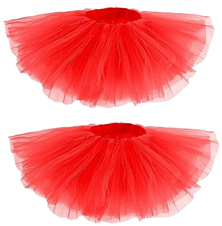 2pcs Jupes Tutu, Tulle 5 Couches Jupe Tutu, Élastique Mini Jupe Tutu, Tutu de Costume Jupe de Ballet, Tutu Jupe en Maille pour Femme, Spectacle de Danse, Halloween, Soirée Déguisée (Rouge)