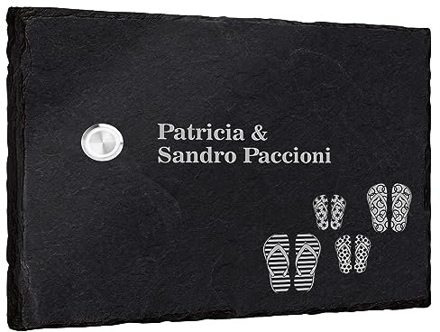 Klingelschild aus Schiefer mit Gravur - 20x15cm - Klingel links - frei gestaltbar mit vielen Motiven zur Auswahl - personalisierbare Türklingel Türschild Namensschild