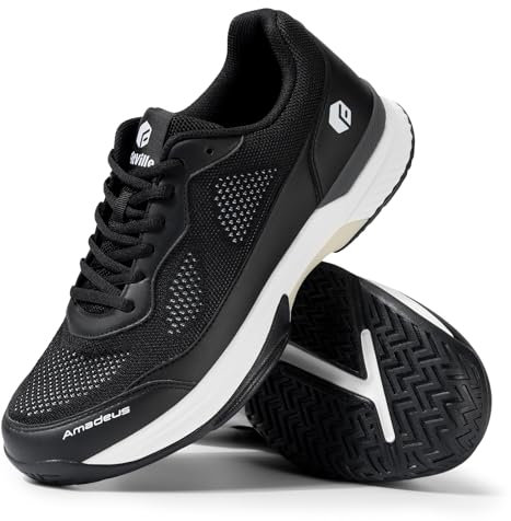 FitVille Womens Extra Wide Fit Tennis Trainers Badminton Squash Shoes with Arch Support Pickleball Volleyball Black