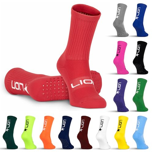 LION SPORTSWEAR Football Grip Socks For Men/Women/Kids - Variety Of Colours To Match Your Team Kit & Sleeve Socks (UK, Alpha, S, Red)
