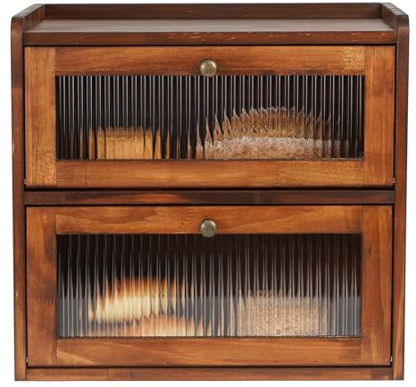 GUUSII HOME Brotkasten Groß Brotbox Küche Holz Gross Brotaufbewahrung 2 Etagen Brotkästen XL 36x24x34cm Beste Aufbewahrung für Brot mit Magnetisch Acryltür Bread Bin (braun)