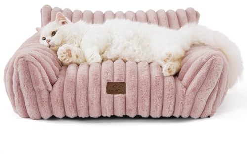 Bedsure ComfyFleece™ Cute Cat Couch for Pets - As Seen on TV on Good Day New York, Fuzzy Cats beds for Indoor Cats with Removable Washable Cover, Supportive Pet Sofa, 24inch, Blush Pink