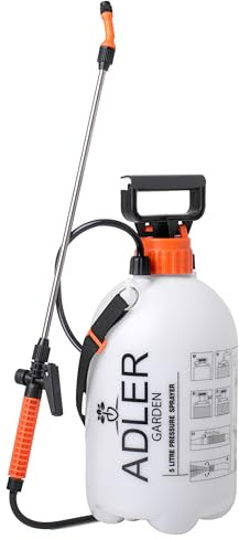 Adler Europe – tryckspruta, trädgårdsspruta tryckspruta 5 l, vattensprayflaska, 2,5 bar arbetstryck, 43 cm lans, 130 cm slang, säkerhetsventil, kontinuerlig funktion, axelrem, PP/PE, AD6806