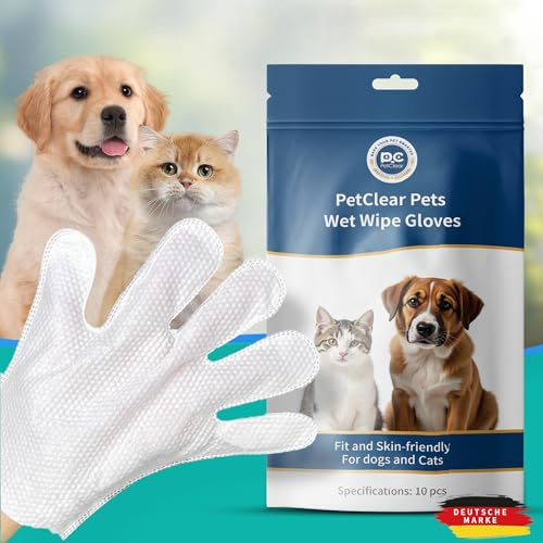 PCpetclear Pet Glove Wipe for Dog, Wash Free, Thickened, Gentle Cleaning Grooming Wipes for Daily Care and Traveling, Easy Use on Fur Face, Body, Ear, Eye, Paws and Bum, 10PCS/Pack