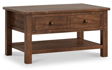RoselandFurniture Duchy Acacia Coffee Table with Drawers for Living Room with Shelf & Oak Top | Large Mid Century Modern Solid Wooden Rectangular Storage Table | H:45 W:85 D:55 cm