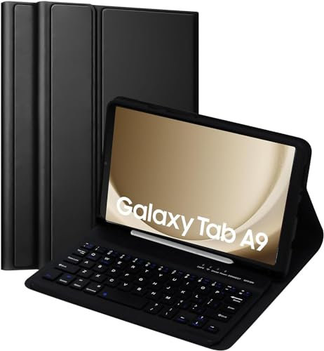 KTOITION Teclado para Samsung Galaxy Tab A9 2023 8,7, Funda con Teclado para Galaxy A9 Tablet SM-X110/X115/X117, Delgada Funda con Portalápices,Teclado Magnético (Negro)
