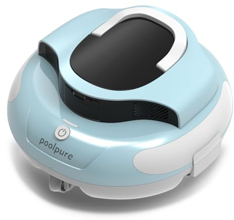 POOLPURE Cordless Robotic Pool Cleaner - Dual 30W Motors, 100Min Runtime, for Above & In-Ground Pools Up to 1000 Sq.Ft, Auto-Parking, Advanced Waterproof Technology