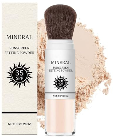 Mineral Sunscreen Setting Powder, SPF 35 Sonnenschutz Puder, Loose Powder Makeup, Long Lasting Oil Control, Mineralischer Sonnenschutz Haare und Kopfhaut, Leicht Und Atmungsaktiv (Nature, 1pcs)