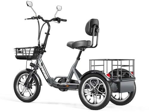 cysum Elektro Dreirad für Erwachsene, 16 Zoll faltbares 3 Rad E-Bike, 48 V 22 Ah Batterie, Reichweite bis zu 120 km,Lastenrad E-Dreirad,Tragkraft 150KG