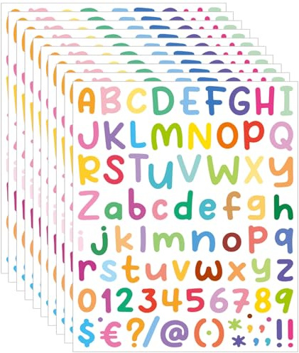 Letter Stickers, 10 Sheets Colored Alphabet Stickers Colorful Letter Numbers Stickers Self Adhesive Letter Stickers Small Alphabet Stickers for Crafts DIY Poster