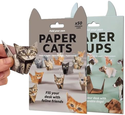 EDLMKM 2 Pcs DIY Paper Cats Origami Kit, Creative Origami Animal Kit, DIY Origami Paper to Fold Cute Cat Figures, Fun Craft Activity for Adults & Kids, Handmade Cat Desk Decoration Gift (Cat and Dog)