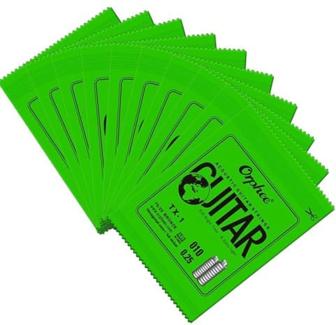 MoSundi Orphee - 10 corde di ricambio per chitarra acustica, 1° E-String (.010), ferita in bronzo fosforoso con anima in acciaio ad alto tenore di carbonio, tensione extra leggera per principianti