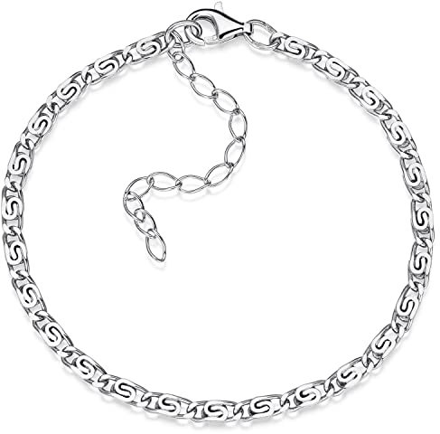 MATERIA S-Panzerkette Silber 925 diamantiert - 3mm Armband Damen Herren in 18-23cm verstellbar + Box #SA-26