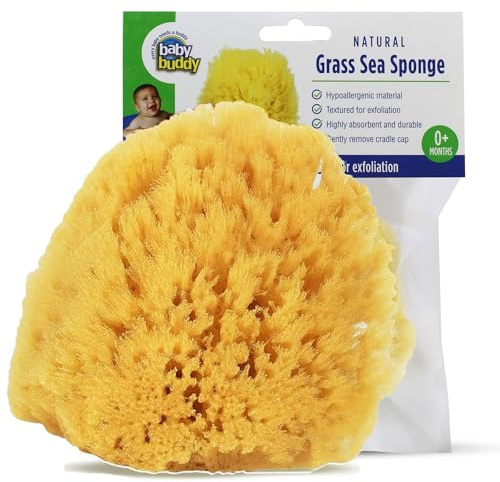 Baby Buddy Natural Baby Bath Sponge 4in Soft Grass Sea Sponge Soft on Baby's Tender Skin, Biodegradable, Hypoallergenic, Absorbent Natural Sea Sponge, 1 Pack, Yellow
