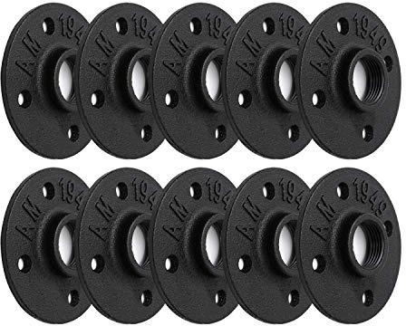 3/4 Black Painted Floor Flange, Home TZH 10 Pack 4 Bolts Iron Pipe Flange with Threaded Hole for Industrial vintage style for DIY Project/Furniture/Shelving Decoration (10, 3/4 Inch Black)