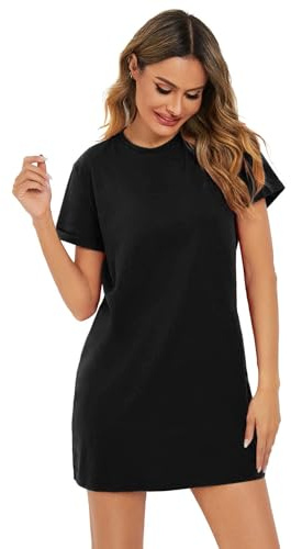 Milumia Women Casual Short T Shirt Dress Short Sleeve Straight Mini Tee Shirt Dress Black Small