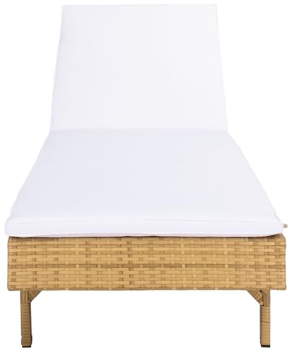 SAFAVIEH Outdoor Collection Cam Natural Brown Wicker/White Cushion Adjustable Chaise Lounge Chair, Black/Beige (PAT7501D)