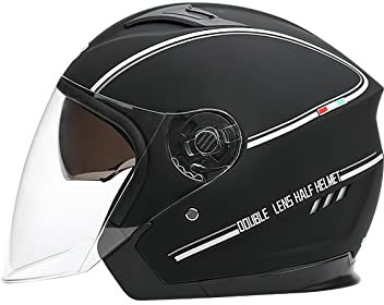 LIONCIANO Motorradhelm mit Doppelvisier, Jethelm Jet-Helm Roller-Helm Scooter-Helm Moped Mofa-Helm Chopper Retro Vintage Jethelme(Matt Schwarz)