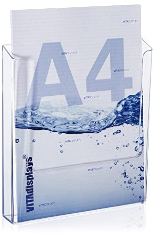 VITAdisplays 2 Stk. DIN A4 Wandprospekthalter, transparenter Flyerhalter zur Wandmontage, Wand-Prospekthalter für DIN A4 Prospekte, Prospekthalter als Wandhalter für Flyer und Kataloge