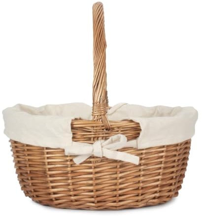Red Hamper C018W brun dubbel ångad oval shoppingkorg med vitt foder