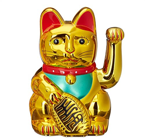 5 Gold Lucky Cat Waving Moving Arm Chinese Oriental Fortune Maneki Neko Feng Shui Money Decoration Gift Home Office Decor