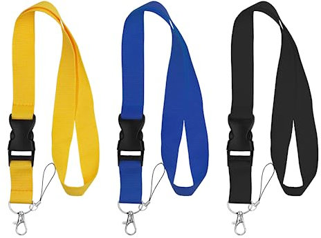Svalor Schlüsselband, 3 Stück Lang mit Schnalle, Bunt Nylon Umhängeband mit Karabinerverschluss, für Ausweis, Schlüssel, Arbeitskarte (Schwarz, Gelb, Blau)