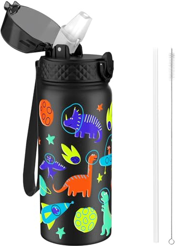 GOPPUS 550 ml/18 oz barn drickflaska rostfritt stål med sugrör läckagesäker kanteen skola kolsyra lämplig vattenflaska dagis småbarn flaska vakuumflaska pojkar flickor bpa-fri