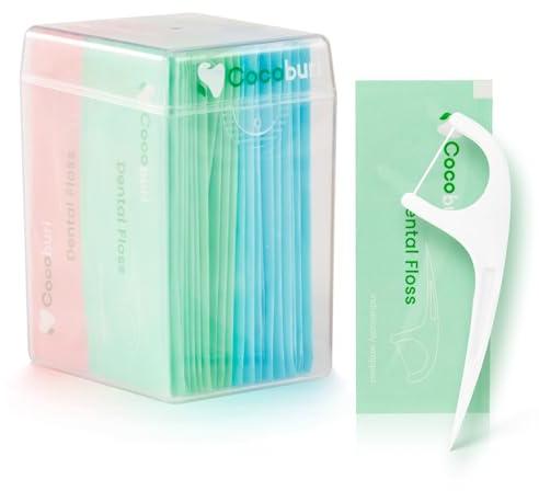 COCOBURI 50 Count Individually Wrapped Dental Floss Picks-Oral Care Flossers for Adults- Floss Singles Bag- Travel Hotel Restaurant Office Car Dental Floss