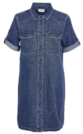 Noisy may Damen Kurzes Denim Jeanskleid Oversize Kurzarm Hemd Design Basic Shirtkleid, Farben:Blau, Größe:L