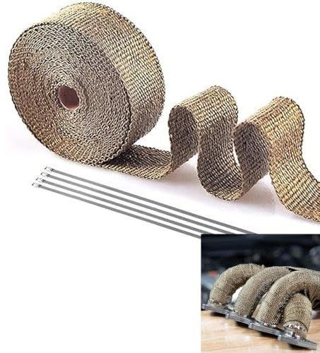 SSyang Hitzeschutzband Basaltfaser Auspuffband, 5m Hitzeschutzband Basaltfaser Hitzeschutzband Auspuff, Hitzeschutzband Auspuffband, für Motorrad Fächerkrümmer Thermoband Krümmerband (Titanfarbe)