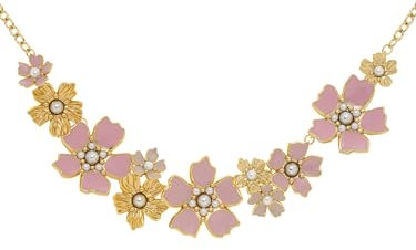 Ted Baker Petarla Flower Statement Necklace For Women (Gold Tone/Light Pink & Pearl)